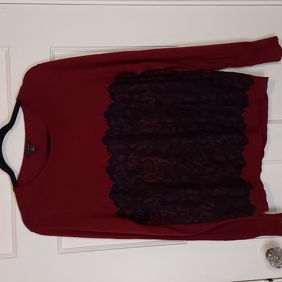 Ann Taylor Burgundy Lace Overlay Sweater - Picture 1 of 9